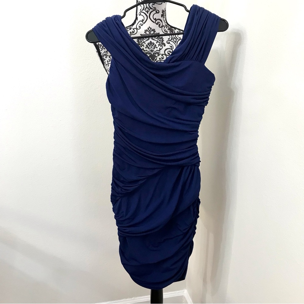 Nicole Miller Women Navy Wrap Style Body Dress size 2